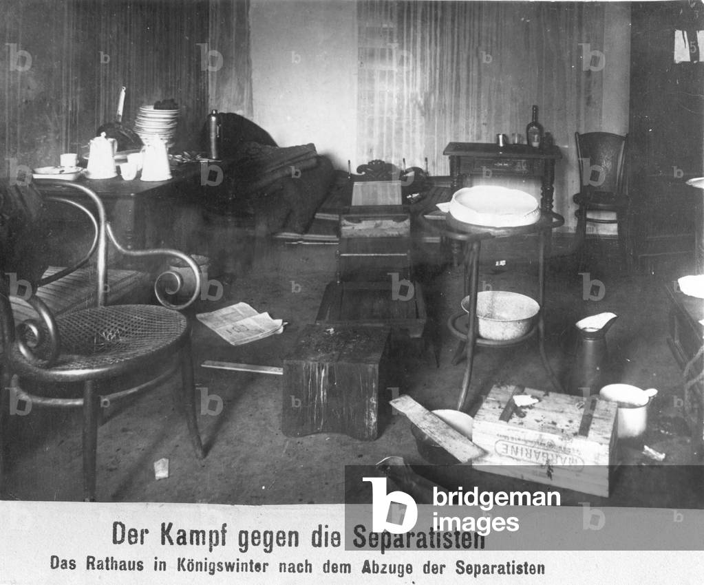 The town hall in Koenigswinter that was devastated by separatists, 1924 (b/w photo)