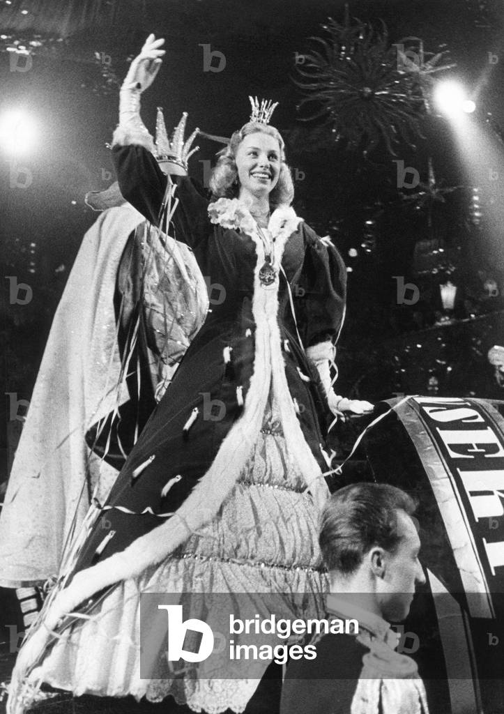 The carnival princess of Munich, 1957 (b/w photo)