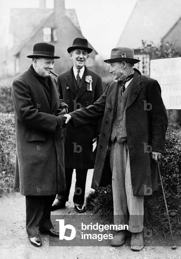 Winston Churchill on a trip in his constituency, 1935 (b/w photo)