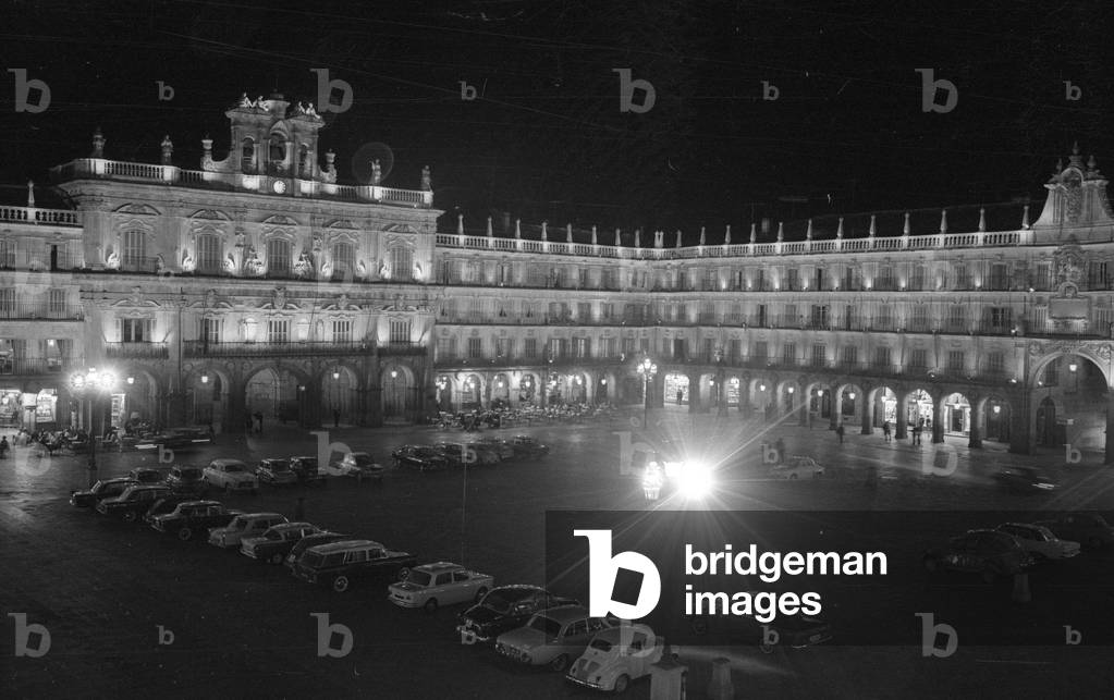 Plaza Mayor in Madrid, 1965 (b/w photo)