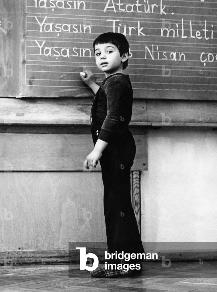 Turkish migrant child history at school, Germany, 1978 (b/w photo)
