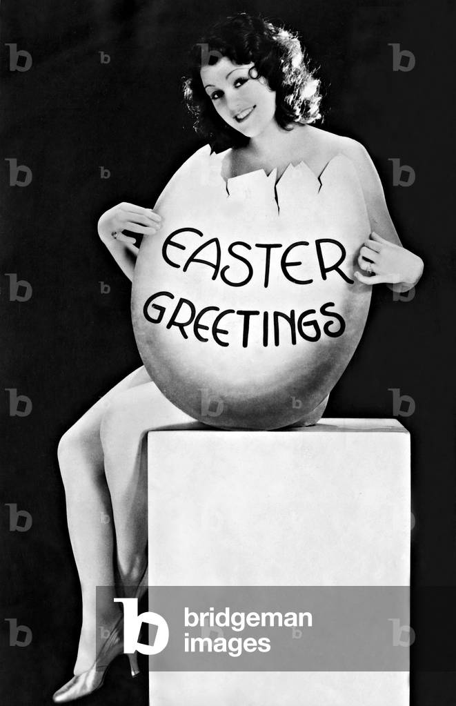 Woman with Easter egg, 1930 (b/w photo)
