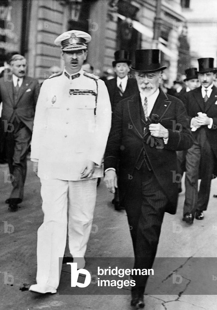 Carol of Romania and Jean Louis Barthou in Bucharest, 1934 (b/w photo)