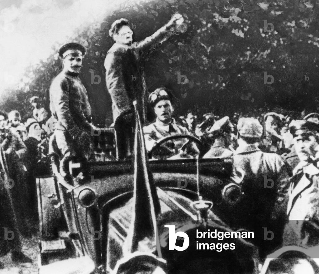 Leon Trotsky during a speech, 1918 (b/w photo)