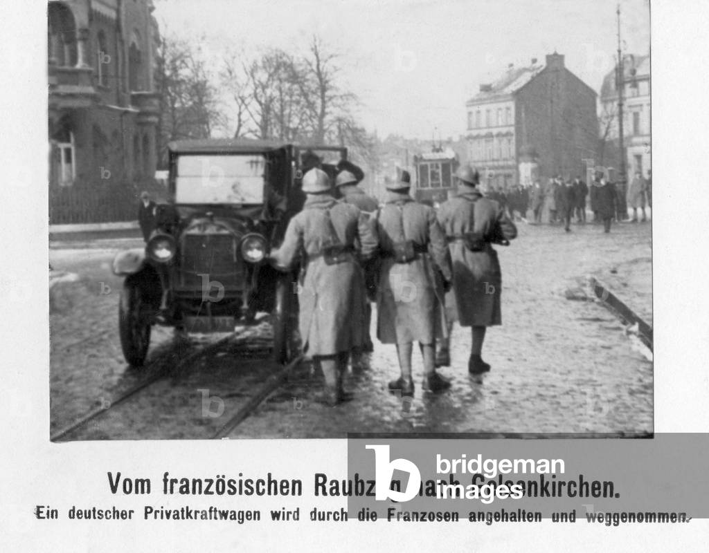 French soldiers confiscate a German car in Gelsenkirchen, 1923