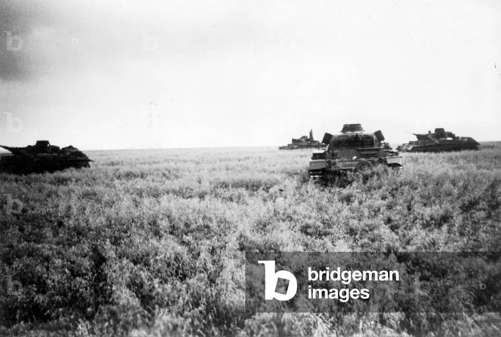 German Panzer III in the steppes of Russia (b/w photo)