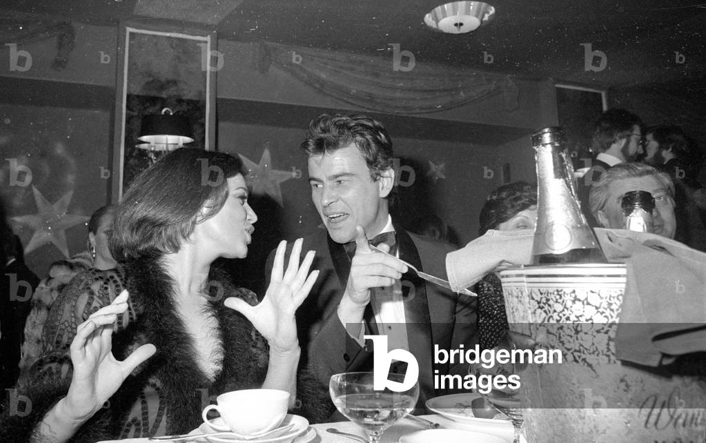 Hannelore Elsner and Horst Buchholz at the German Film Ball in Munich, 1974 (b/w photo)