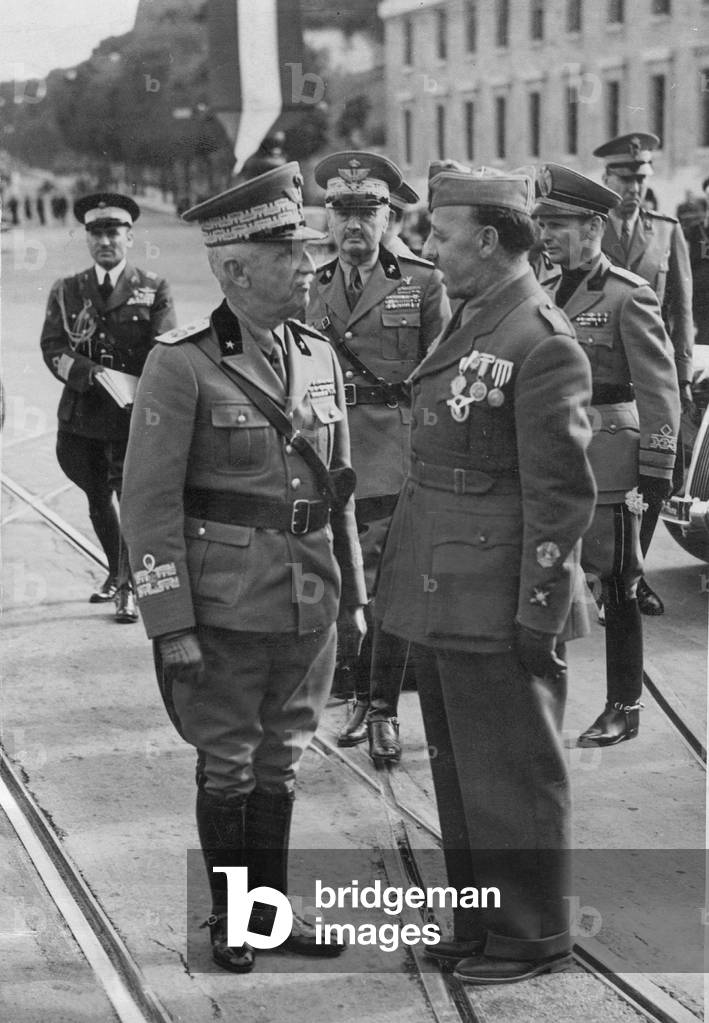 Francisco Franco with Viktor Emanuel in Genoa, 1939 (b/w photo)