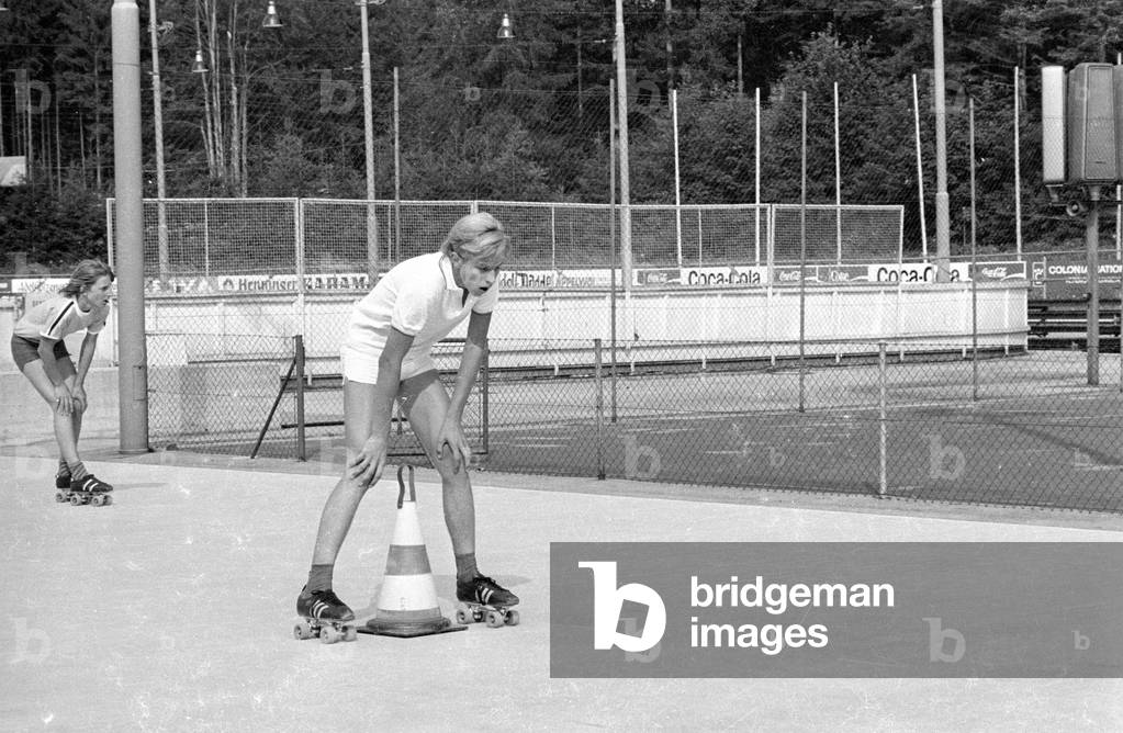 Roller skating rink in Bavaria, 1971 (b/w photo)