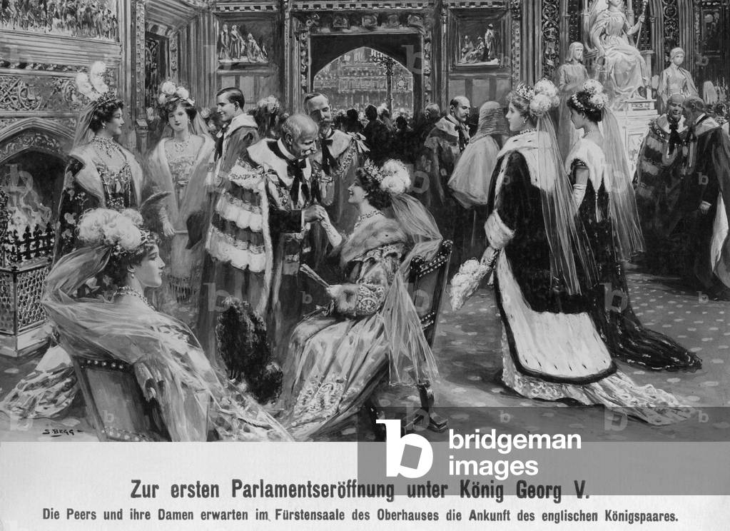 First opening of the parliament under King George V in London, 1911 (b/w photo)