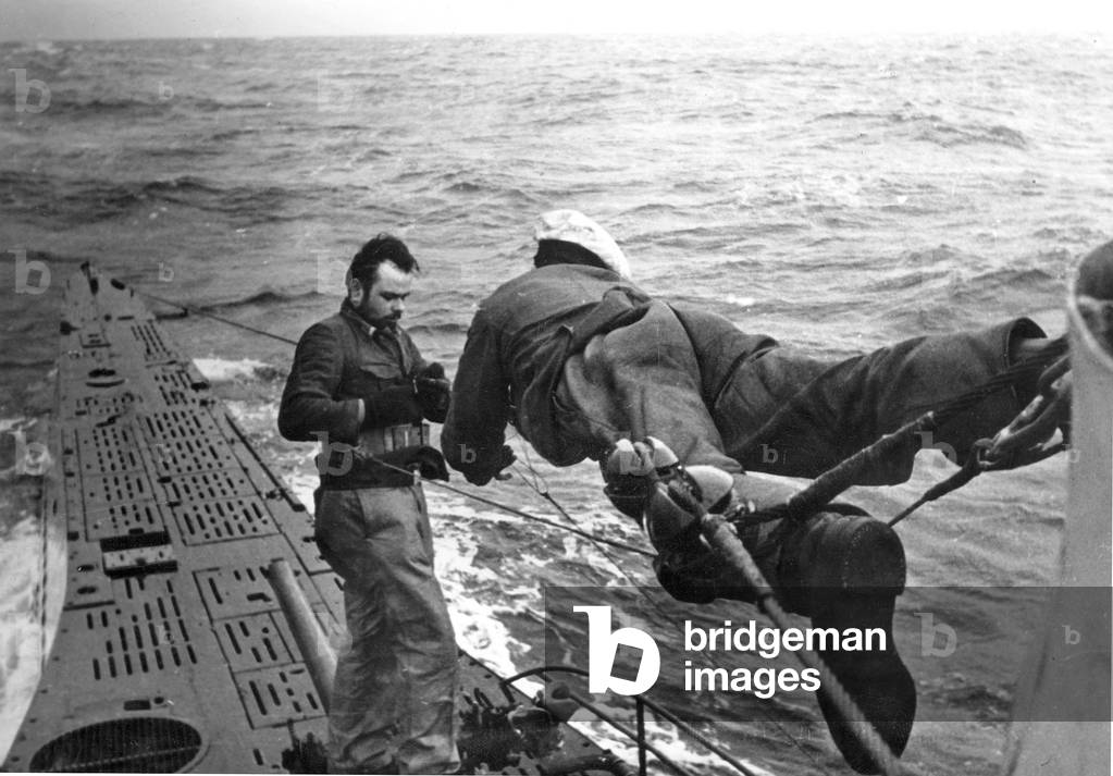 German U-boat on enemy ride in the Second World War (b/w photo)