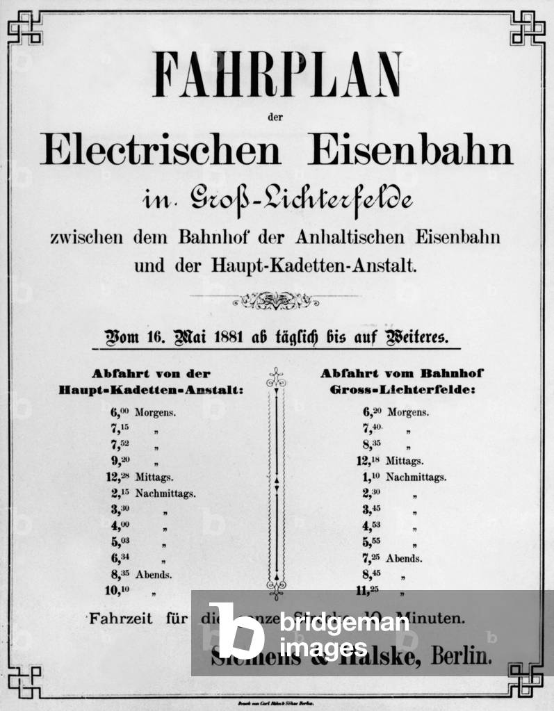 Train schedule in Germany, c.1881 (b/w photo)