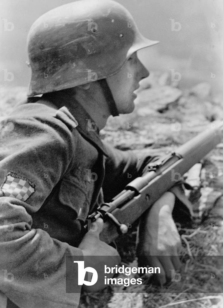 Croatian volunteer fighting partisans, 1943 (b/w photo)
