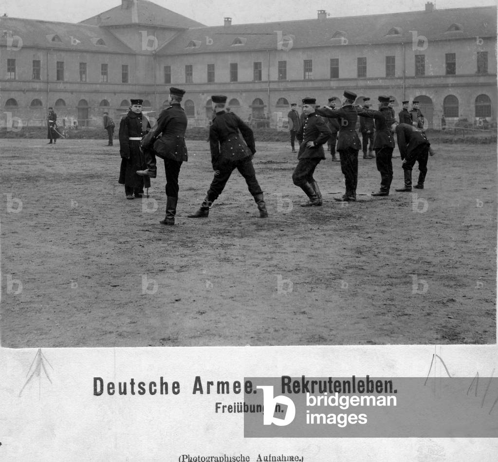 Exercises of the recruits, 1902 (b/w photo)