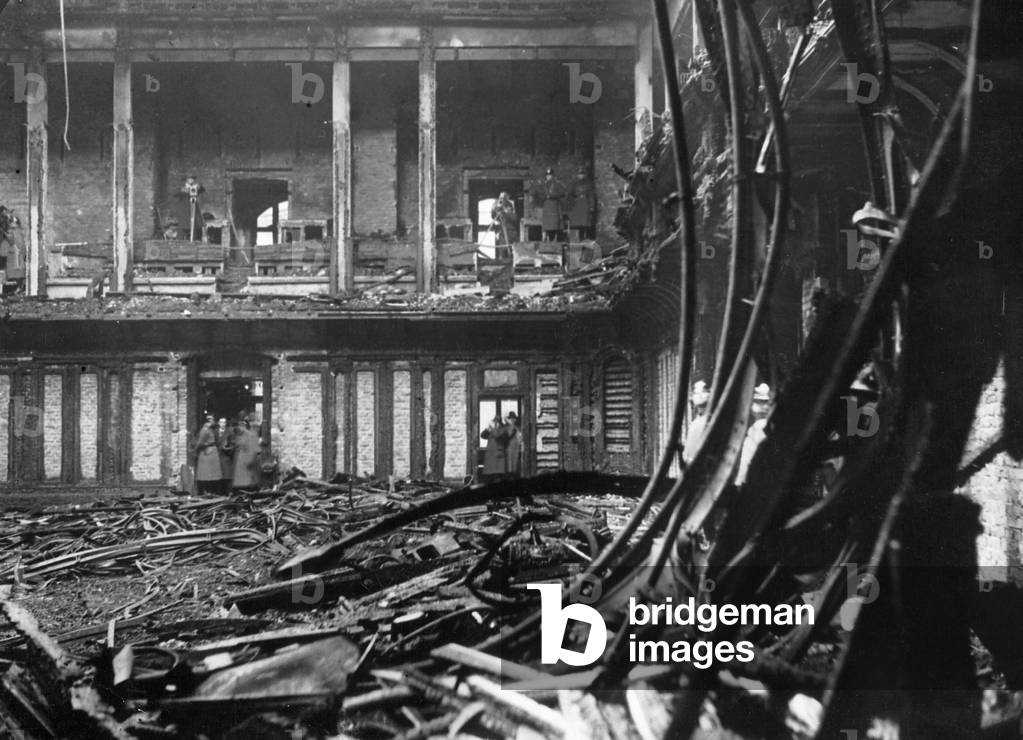 Chamber of the Reichstag after the fire, 1933 (b/w photo)