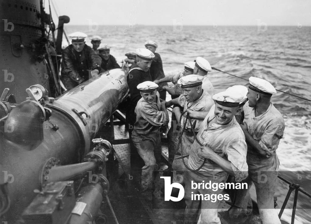 Sailors on a German naval warship, 1935 (b/w photo)