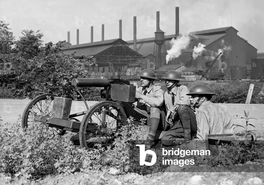 Soldiers guard a steel plant, 1937 (b/w photo)