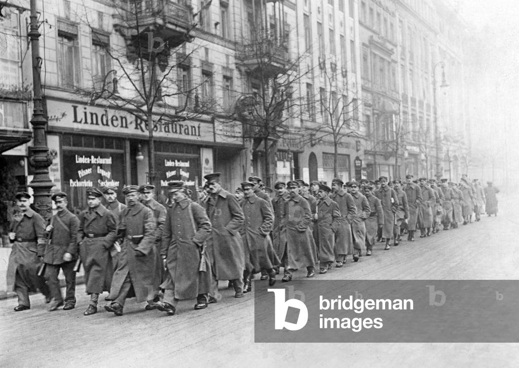 Freikorp soldiers marching in the government district, 1919