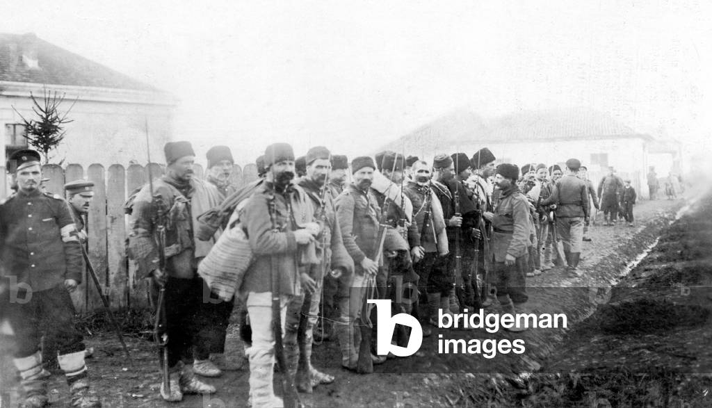 Bulgarian third class infantry on the front in Serbia, 1916 (b/w photo)