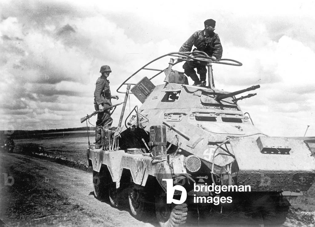 German armored reconnaissance vehicle in Russia (b/w photo)