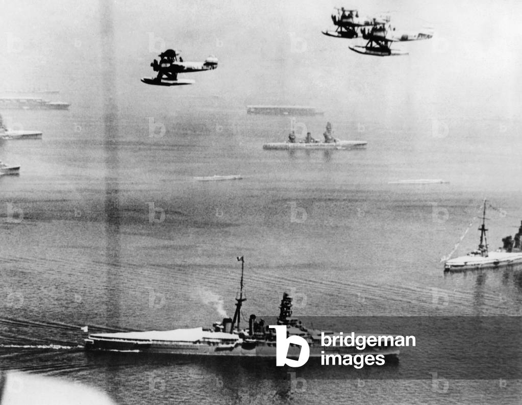 Aerial photograph of a military review in Japan, 1939 (b/w photo)
