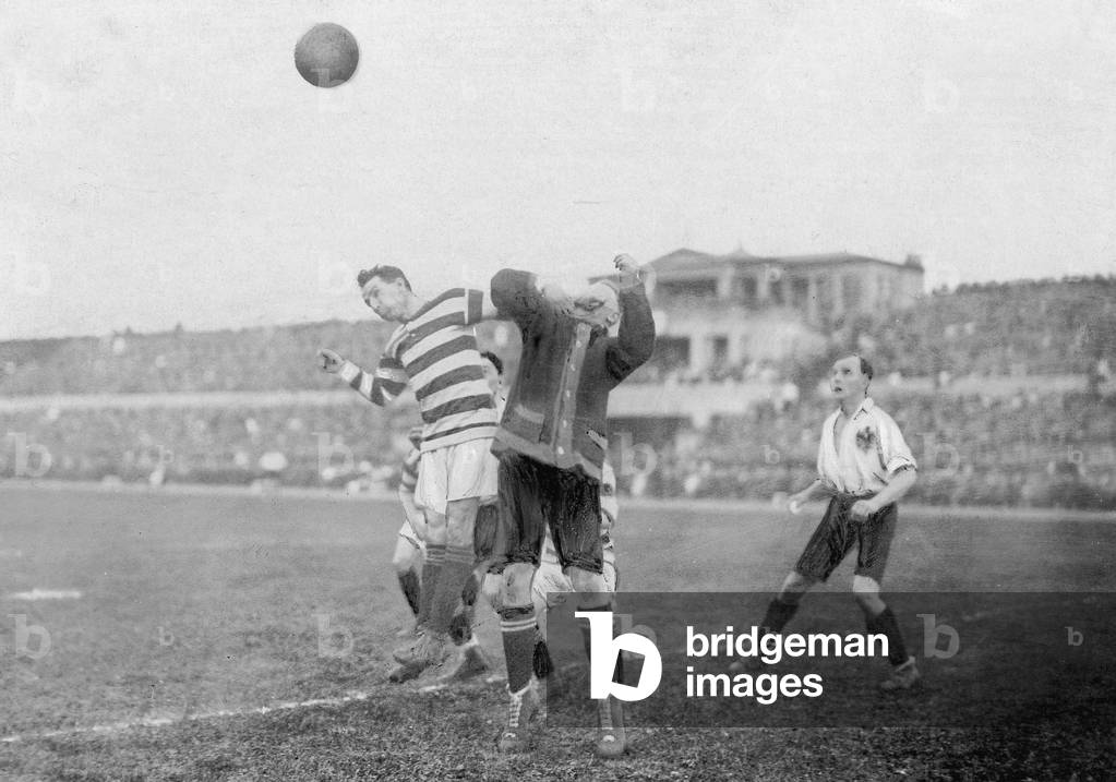 The first football match Germany against England in the Stadium in Berlin, 1908 (b/w photo)
