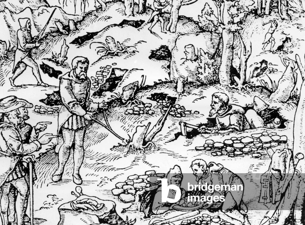 Mining in the 16th century (engraving)
