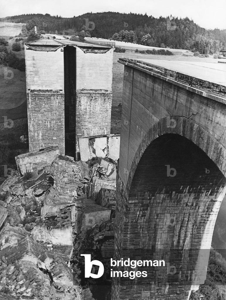 Destroyed Saalebrücke, 1958 (b/w photo)