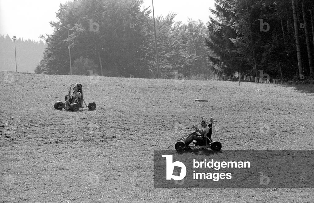 Downhill carts in Ruhpolding, 1974 (b/w photo)