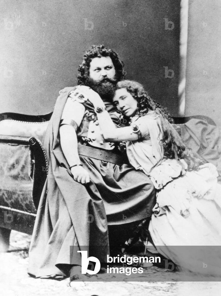 Ludwig Schnorr von Carolsfeld and Malvina Schnorr in costume for the opera 'Tristan und Isolde' by Richard Wagner, Munich, 1865 (b/w photo)