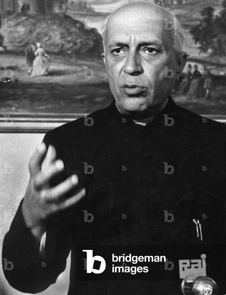 The politician Pandit Nehru, 1955 (b/w photo)