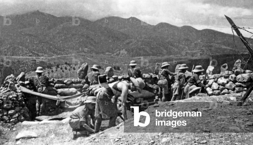 British soldiers in a field camp in Waziristan, 1937 (b/w photo)