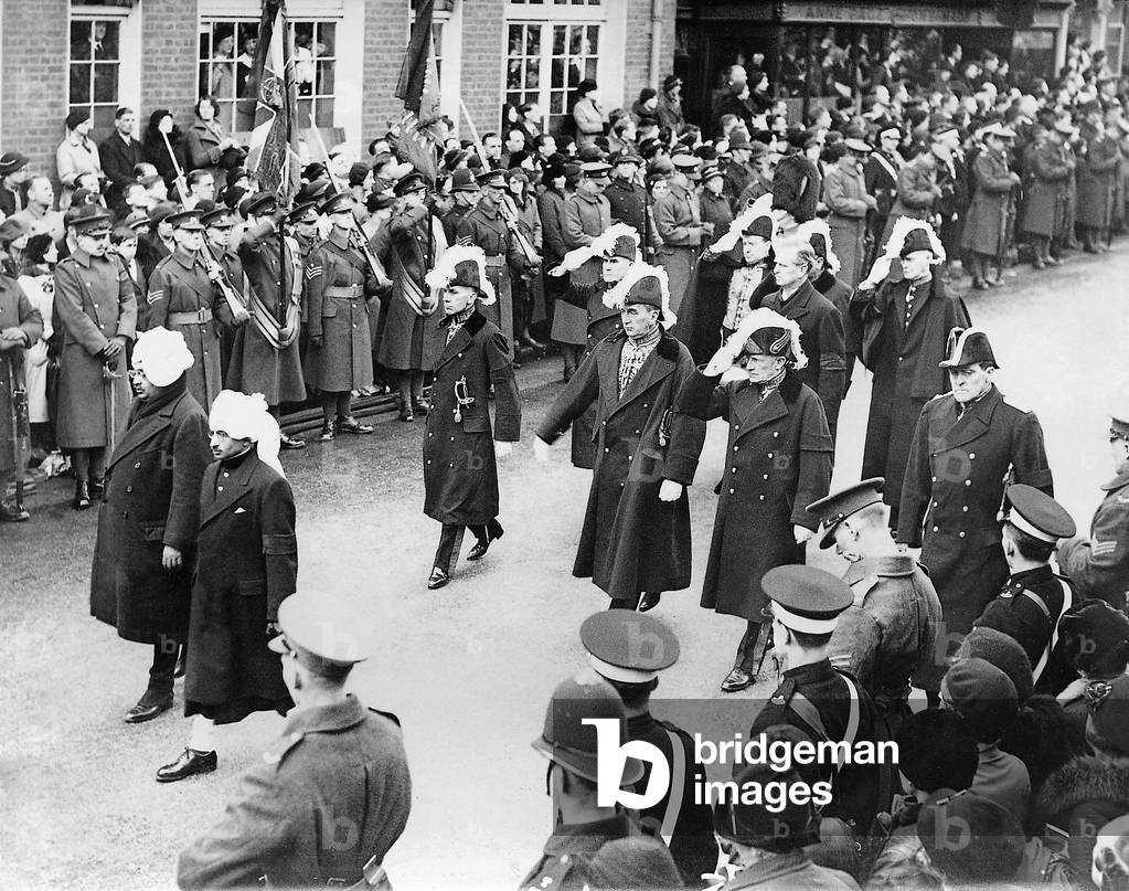 Guests in the funeral procession for King George V. (b/w photo)
