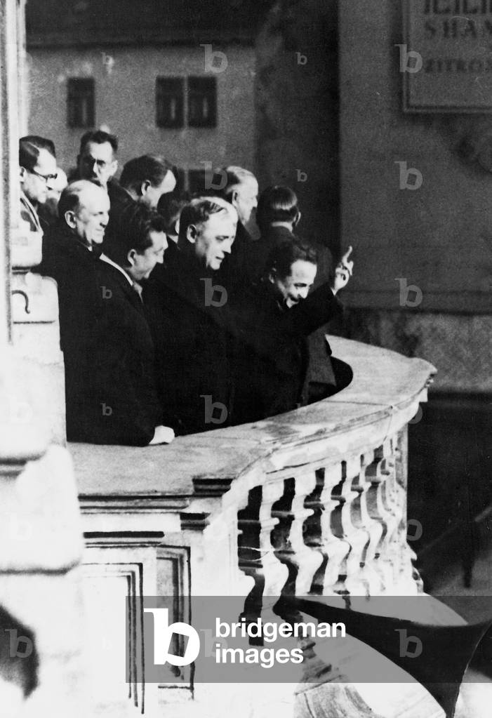 Engelbert Dollfuss on the balcony of the Chancellery, 1934 (b/w photo)