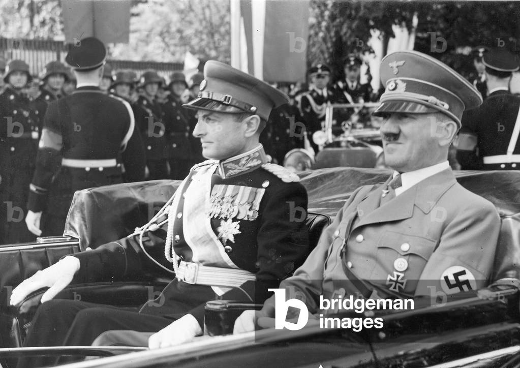 Hitler and Prince Regent Paul, 1939 in the car (b/w photo)