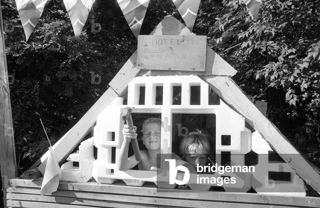 Playground in Fuerstenried near Munich, 1974 (b/w photo)