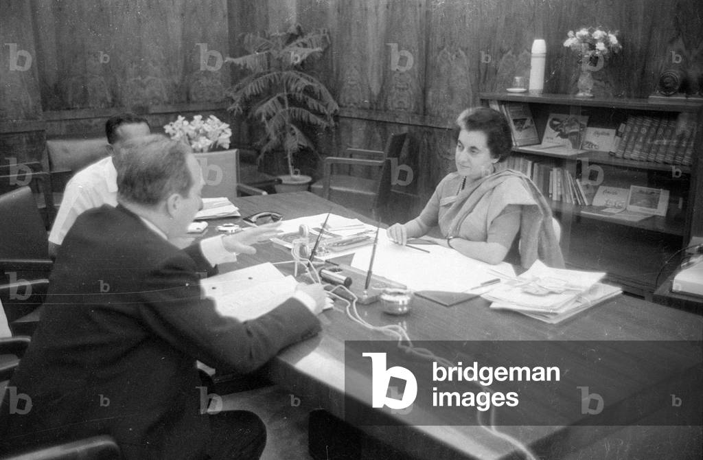 Prince Constantine with Indira Gandhi 1966 (b/w photo)
