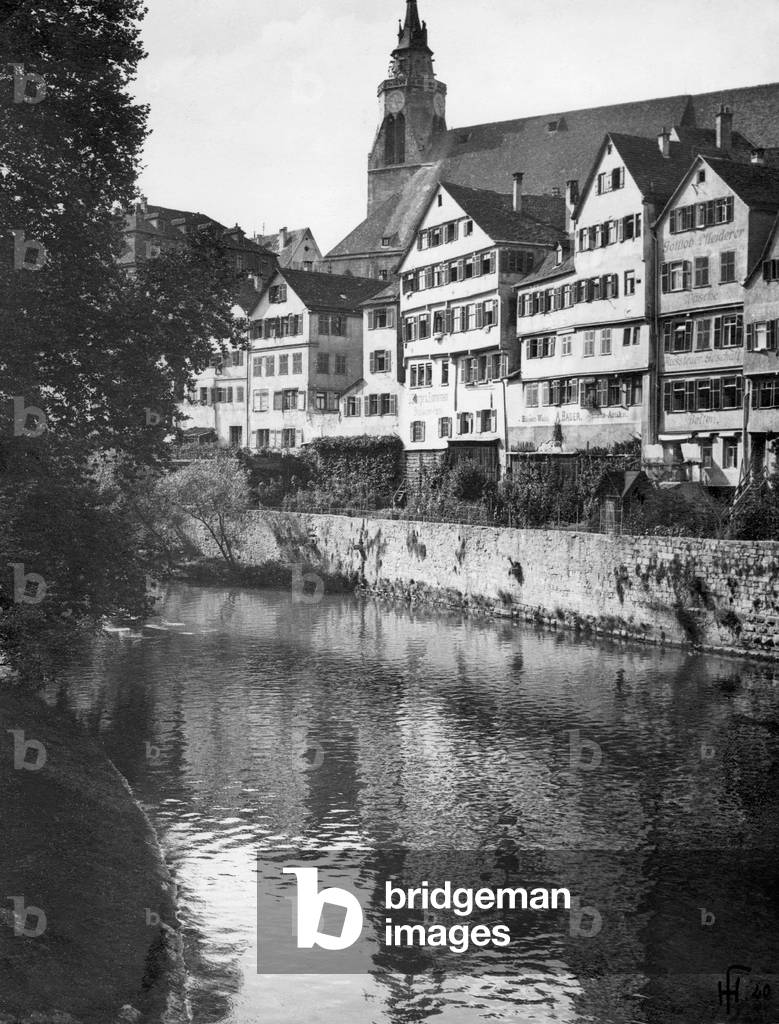 Tuebingen on the Neckar River (b/w photo)