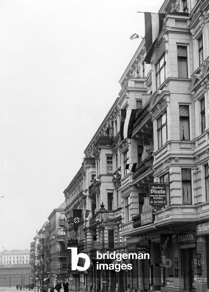 Display of flags in Friesenstrasse in Berlin on the occasion of the Prussian Landtag election, 1932