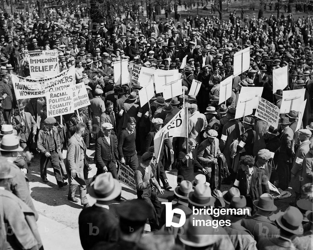 Unemployment demonstration during the Great Depression, 1932 (b/w photo)