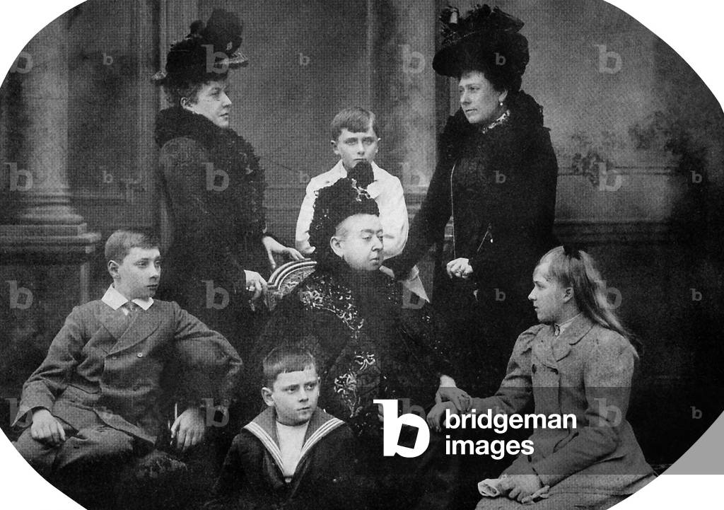 Queen Victoria of Great Britain with her family (b/w photo)