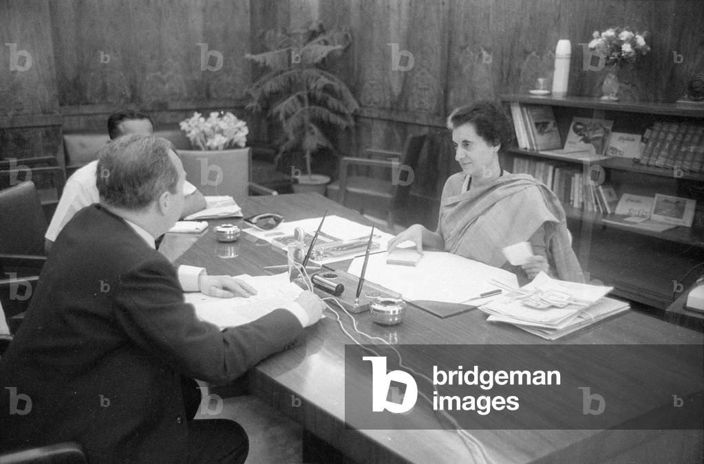 Prince Constantine with Indira Gandhi 1966 (b/w photo)