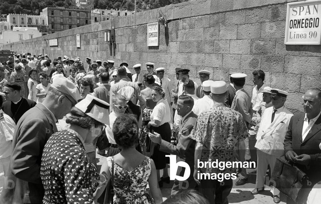 Queue at the harbour, Capri, 1957 (b/w photo)