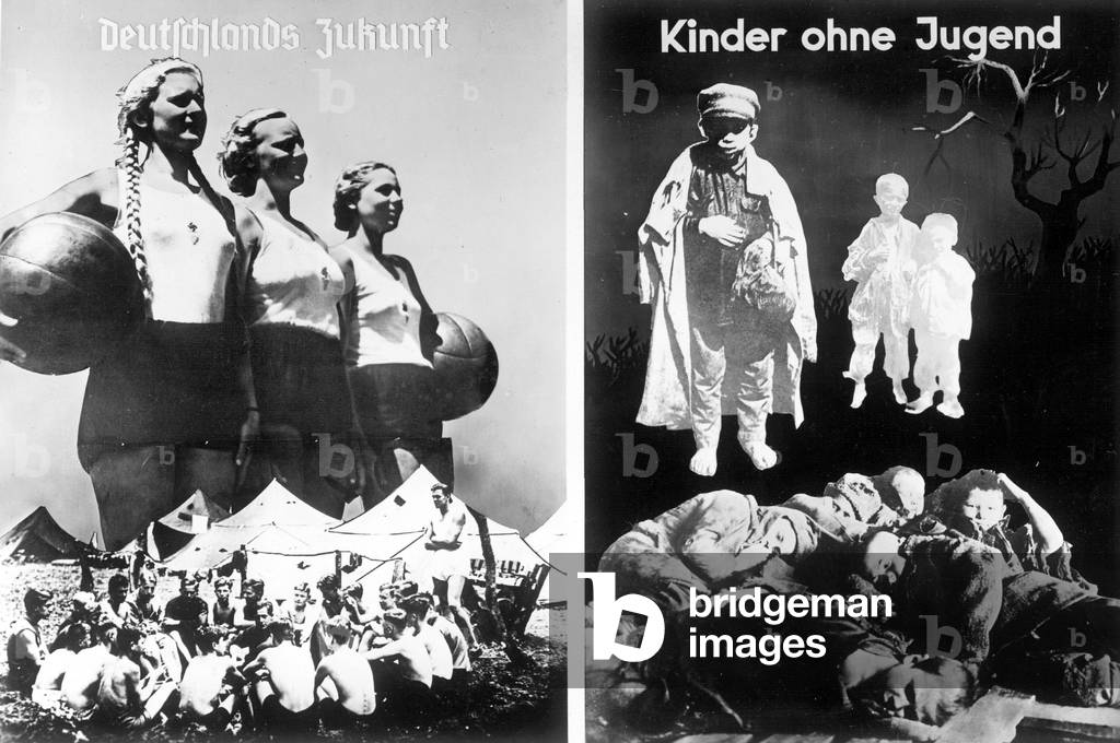 Posters from the exhibition 'Bolshevism Unmasked', 1937 (b/w photo)
