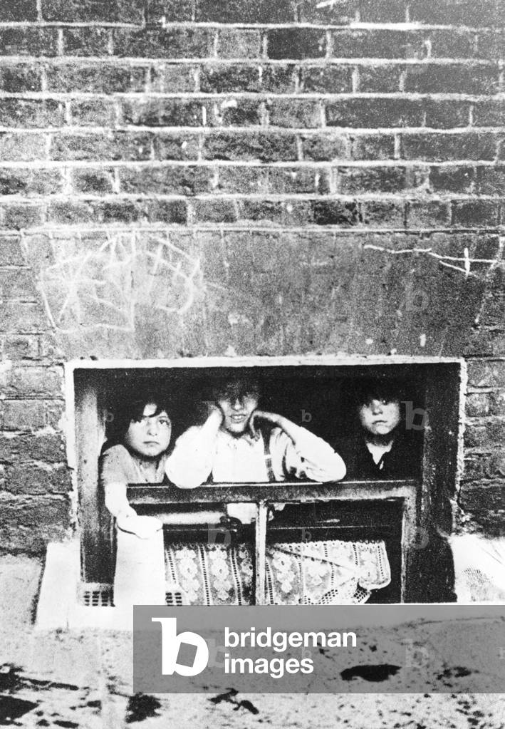 Children in an English working class neighborhood, 1940 (b/w photo)