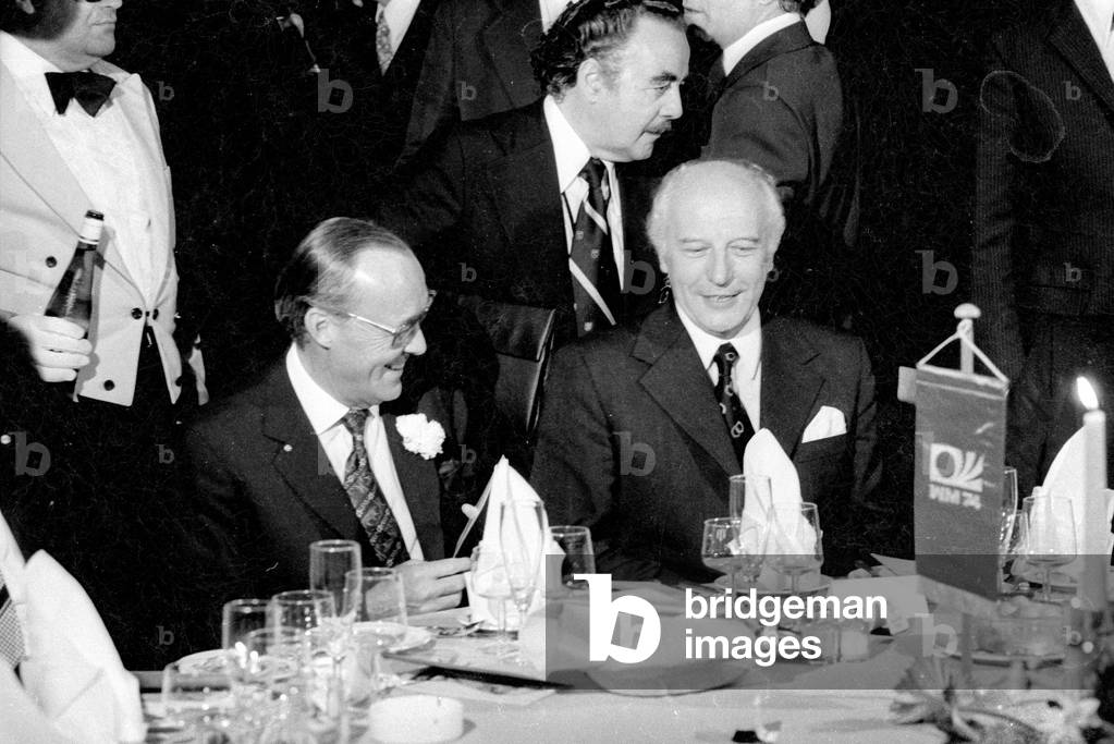 Bernhard zur Lippe-Biestfeld and Walter Scheel at the celebration of the World Cup victory in Munich, 1974 (b/w photo)