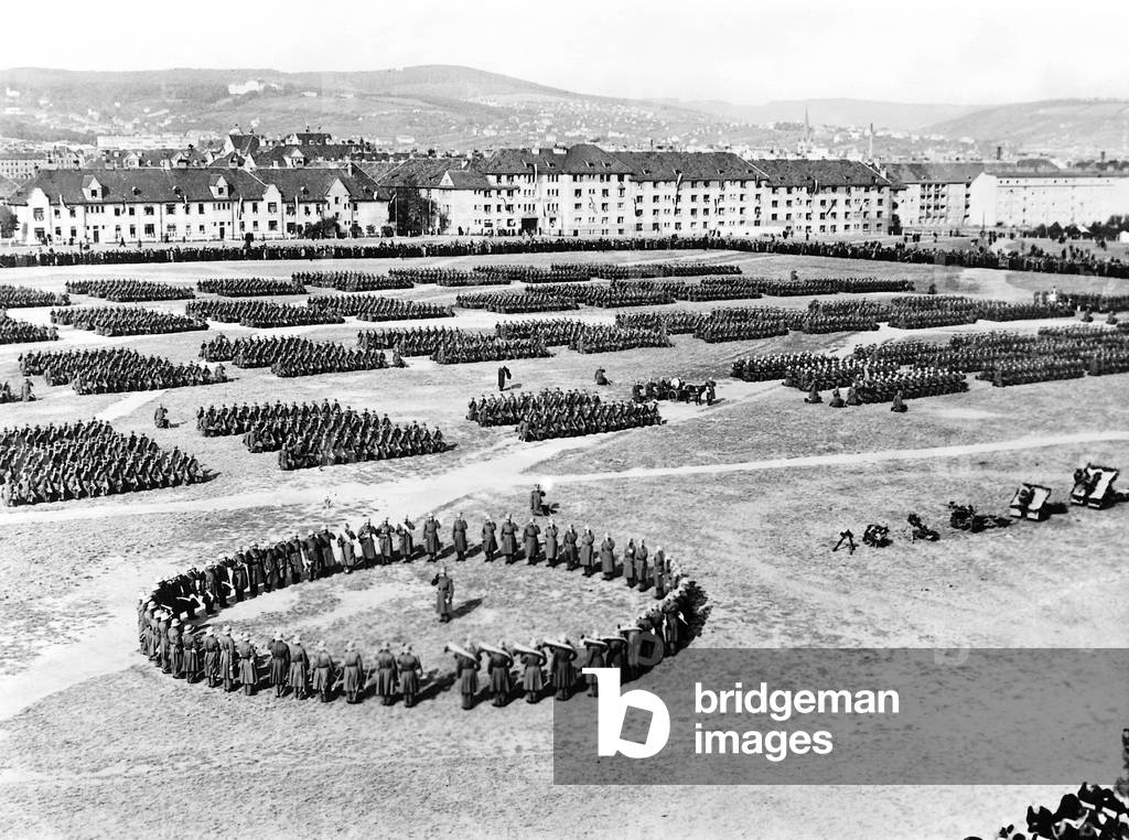 Swearing in recruits of the Austrian army, 1936 (b/w photo)