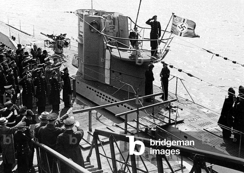 Takeover of a Class VII submarine by its crew, 1942 (b/w photo)