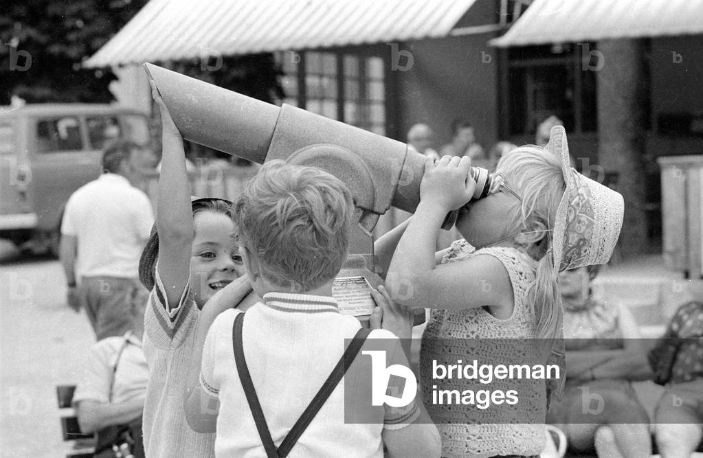 Children with binoculars, 1971 (b/w photo)