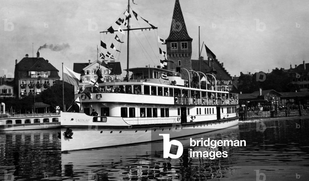 Ship on Lake Constance in Bregenz, 1929 (b/w photo)